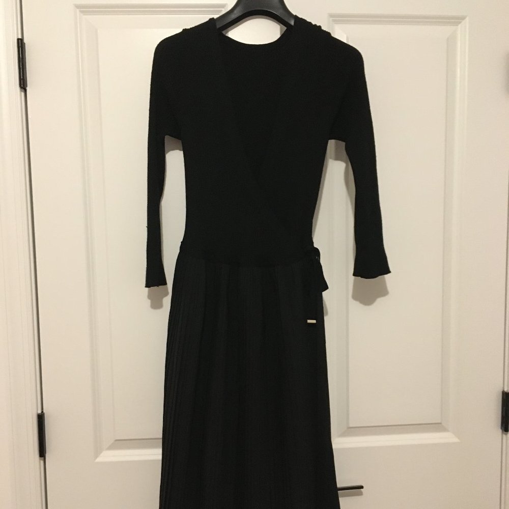Escada Dapleat Black Wrap Dress - Size 40